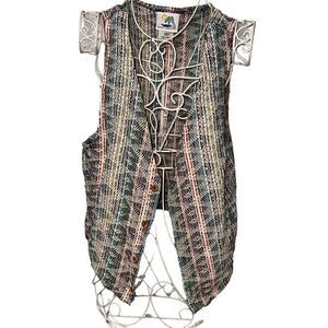 Genuine Senor Lopez Vest‎ Colorful Striped with 4 Buttons Mexico multi color TAN